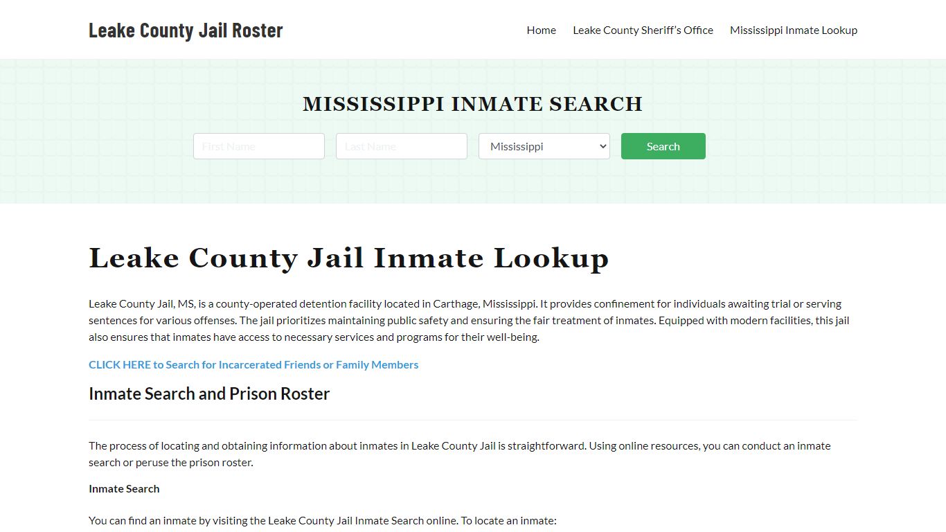 Leake County Jail Roster Lookup, MS, Inmate Search